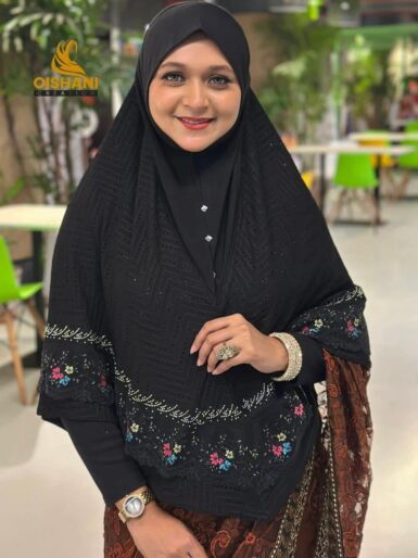 Floral এমব্রয়ডারি ব্লাক রেডি হিজাব